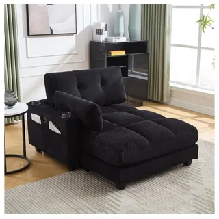 BBG Sessel Cord Sessel XXL mit USB & Type-C Anschluss, 140x112x81 cm (Loungesessel mit Getränkehalter & Seitentasche), Weicher Fernsehsessel mit Kissen, Moderner Relaxsessel schwarz