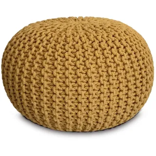 Amago home Strickhocker XXL Pouf Ø55 H37cm Bodenkissen Sitzpouf Baumwolle nachhaltig Farbe gelb