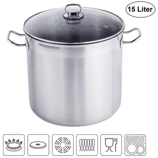 Haushalt International Kochtopf XL Profi Universalkochtopf, Edelstahl, Für alle Herdarten auch Induktion, inkl. Glasdeckel 15 l