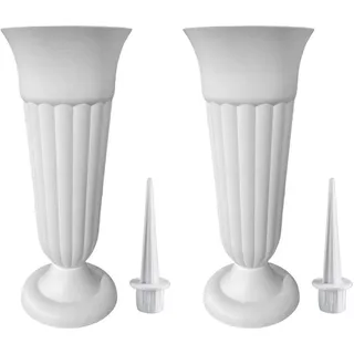 SM SunniMix 2er-Pack Gräber Friedhofsvasen, Blumenvase Grabdekoration, Wetterfeste Friedhofsvase, Grabvase mit Pflock und Kunststoffsockel, Gedenkvase Blumenvase für Grabsteine - Weiß