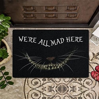 N/A Fußmatte innen fussmatte außenWe're All Mad Here Katzen-schwarzer Hintergrund-Entwurfs-Fußmatten-Ausgangsdekor deko Wohnzimmer