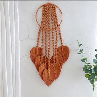 BMIDRUT Gewebter Makramee-Wandteppich aus Baumwolle, handgefertigt, gewebt mit Federquaste, Handwerk, Ornament, Schlafzimmer, Wohnzimmer, Wohnung (orange)