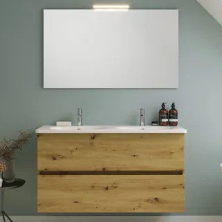 burgbad Liniq Badmöbel Set 120,5 cm mit LED-Lichtspiegel, Badmöbel,