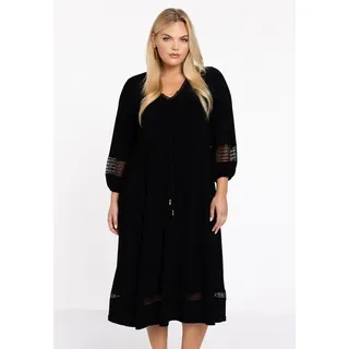 YOEK Midikleid Damen Kleid Große Größen mit Fransen schwarz 54/56