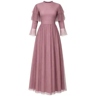 Modavitrini Tüllkleid Abendkleid Maxikleid aus gepunktetem Tüll langarm festlich elegant lila 40(EU 38)