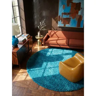 KADIMA DESIGN Rhein Hochflorteppich Ø 160 cm Türkis