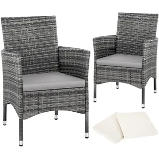 Tectake Rattansessel 57 x 59 x 85 cm 2 St. inkl. Sitzbezüge 4 St. grau/hellgrau