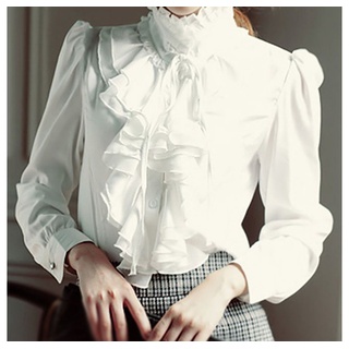AFAZ New Trading UG Blouson Frühlings-Damen-Langarmshirt in Übergröße, weißes Hemd mit Stehkragen M