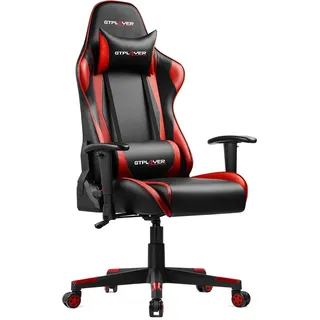 GTPLAYER Gaming-Stuhl Bürostuhl Gaming Stuhl Gaming Sessel ergonomischer Gamer Stuhl, bis 150 kg belastbar, mit verstellbare Lendenkissen, Kopfkis... - Rot