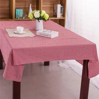 Baumwolle Leinen Tischdecke Abwaschbar, Fansushop Kariert Eckig Garten Pflegeleicht Schmutzabweisend Tischtuch Fleckschutz Schmutzabweisend Tischwäsche Outdoor (120x120cm,rot)