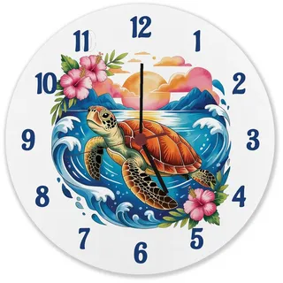 speecheese Wanduhr Meeresschildkröte Aquarellstil Wanduhr aus Alu Maritimes Design 28 cm