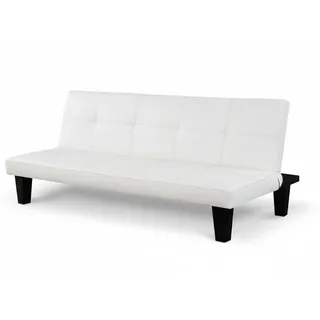 Baroni Home Schlafsofa aus Kunstleder, 3-Sitzer, umwandelbar in gepolstertes Bett, neigbares Sofa mit Kunststoffbeinen für Wohnzimmer, Gästezimmer, Öffnung 88 cm, 166 x 75 x 70 cm, weißes Kunstleder