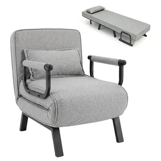 KOMFOTTEU Schlafsessel, 3 in 1 Klappsofa mit Bettfunktion & Kissen, Schlafsofa mit verstellbarer Rückenlehne & Armlehne, Gästebett bis 180 kg mit... - Hellgrau
