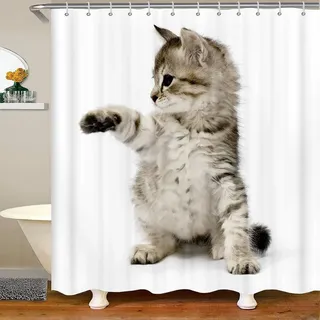 3D Tier Duschvorhang mit Lustigem Katzen Druck