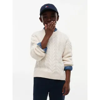 Strickpullover TOMMY HILFIGER, Jungen, Gr. 6 (116), beige (ivory petal), Strick, Obermaterial: 60% Baumwolle, 40% Polyacryl, unifarben, regular fit normal, Rundhals, Bündchen, Pullover Strickpullover, Regular Fit, Baumwoll-Mix, Kinder bis 16 Jahre