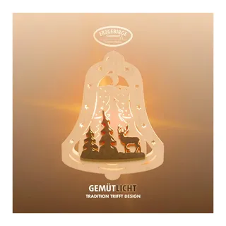 Weigla Dekofigur beleuchtetes Fensterbild,Glocke, Waldmotiv,NATUR-BRAUN,Made in Germany (1 St), Erzgebirge garantiert, Weihnachtsdeko Innen, Weihnachtsbeleuchtung beige|braun