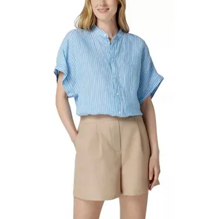 Polo Ralph Lauren Leinenhemd Damen Leinenbluse mit Mao-Kragen Dolman-Ärmel mit fixierten Bündchen, Raffungen am Rückenpasse blau XS