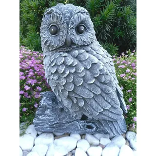 STEINFIGUREN SPICKER Steinfigur Eule auf Stamm 152/1, Gartenfigur Steinguss Tierfigur Basaltgrau