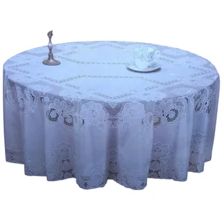 180 cm Rund Tischdecke Weiß mit Blumenmotiv Balkon Gartendecke Garten Schutzdecke Decke Vinyl Fleckschutz GS