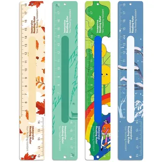 ITCGOB 4er Set Lesehilfe Kinder & Leselineal 18cm, Lesestreifen mit Schieber gegen Zeilenspringen, Ideale Lesehilfe Kinder 1 Klasse & Grundschule, Lesehelfer aus robustem PP, 4 Farben