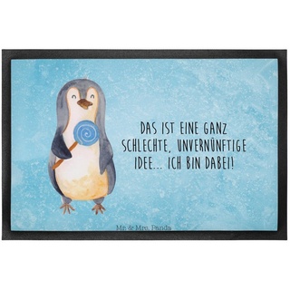 Fußmatte 60 x 90 cm Pinguin Lolli - Eisblau - Geschenk, Schmutzfangmatte, Türm, Mr. & Mrs. Panda, Höhe: 0.3 mm, Attraktives Design blau