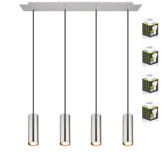 Innovate LED Pendelleuchte 4-flammig | Deckenlampe Wohnzimmer | Hängelampe Esstisch | Esszimmerlampe modern | Wohnzimmerlampe nickel | inkl. 4x GU10 3in1 Dim-to-Warm Leuchtmittel Nickel