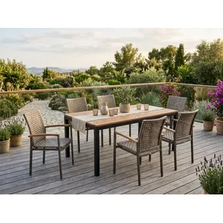 Stern Lucy Gartenmöbel Set Teak Größe L, 1 Tisch 200x100cm und 6 Stapelsessel Lucy
