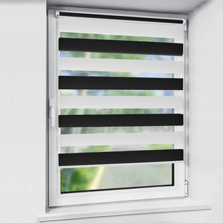Doppelrollo rollos für Fenster ohne Bohren 130cm, OUBO, Lichtschutz, freihängend, mit Klemmträger, Klemmfix, livhtdurchlässig und verdunkelnd braun|schwarz 35 cm x 130 cm