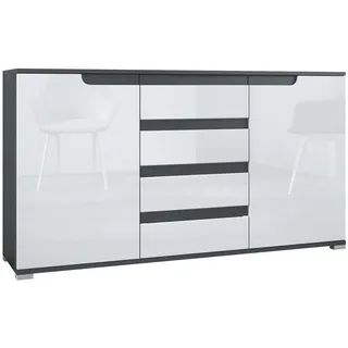 Vladon Sideboard Sylt V1 138,5 x 75,5 x 35 cm Anthrazit matt / Weiß Hochglanz
