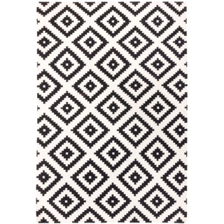 Wollteppich MORGENLAND "Kelim Teppich Masal" Teppiche Gr. B/L: 200 cm x 300 cm, 7 mm, 6 m2, 1 St., schwarz (schwarz, weiß) Kelimteppich Orientalische Muster