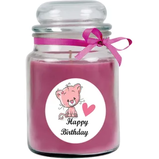 HS Candle Duftkerze im Glas - Happy Birthday Bonbon groß - Duft: Lavendel - Design: Katze