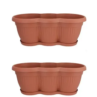Hti-Living Blumenkasten mit Untersetzer 40 cm 2er Set Terracotta