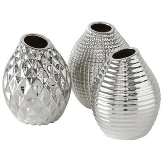 BOLTZE GRUPPE GmbH Dekovase Vase Keramik lasiert silber H 13 cm 3er Set