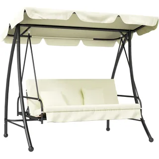 Outsunny 2 in 1 Hollywoodschaukel mit Liegefunktion 3-Sitzer Gartenschaukel mit verstellbarem Sonnendach, Schaukelbank belast bis 240kg, Gartenliege für Garten, Terrasse, 200x125x170 cm, Cremeweiß