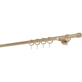 ONDECO Gardinenstange auf Maß Innenlauf 20mm Cap 1-lauf Wandträger 6,5cm mit Gleiter Größe: 220cm, Farbvariante: Messing-Matt