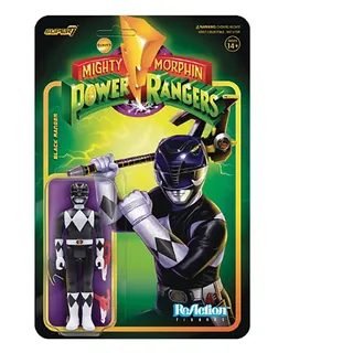 Super7 Mighty Morphin Power Rangers Black Ranger - 9,5 cm Power Rangers Actionfigur mit Zubehör, Klassische TV-Show-Sammlerstücke und Retro-Spielzeug