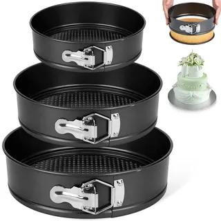 3 Stück Springform mit Antihaftbeschichtung, Kuchenform mit Abnehmbarer Flachboden, Auslaufsicher Runde Schwarz Backform, Antihaftbeschichtet Tortenform Set, Torten Baking Utensils (20cm/22cm/24cm)
