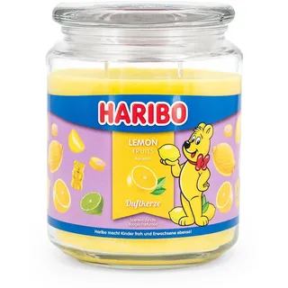 Haribo Duftkerze im Glas | Lemon Fruits 510g | Duftkerze Zitrone | 100h Brenndauer | 2 Dochte | Geschenkidee für Frauen | Sommerkerze