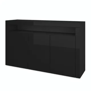 Vladon Sideboard 155 x 92 x 40 cm Schwarz matt/Schwarz Hochglanz