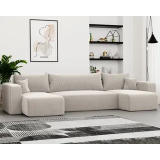 Ecksofa PIANO U mit Schlaffunktion und Stauraum in U-Form Wohnzimmer Sofa mit Bettkasten Couch Poso 100 Beige - Beige