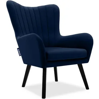 KONSIMO® Ohrensessel GADI, Velourstoff, PUR-Schaum im Sitz, Schwarz lackierte Holzbeine blau