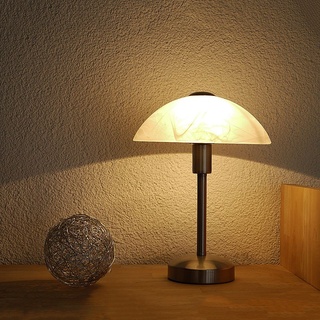 Glas-Tischleuchte MISCHA Wohnzimmer-Nachttisch-Fensterbank-Lampe : Nickel