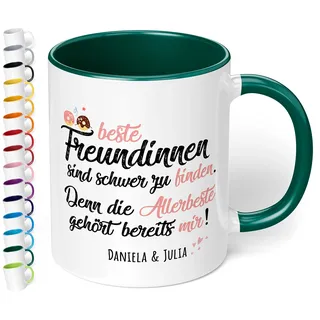 Tasse Beste Freundinnen sind schwer zu finden Wunschname - personalisierte Kaffeetasse mit Wunsch-Name - spülmaschinenfest - tolles Geschenk zu Weihnachten, Geburtstag (Dunkelgrün)