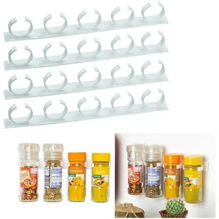 Organizer Für 20 Gewürz- Und Kräuterdosen, Gewürzregal Mit Clips, Ablage Für Gewürzdosen Von 3,3 Bis 4,5 Cm Durchmesser (25 X 2,5 X 4 Cm), Montage Mit Kleber Oder Schrauben