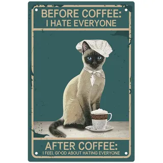 CREATCABIN Blechschild Mit Katze Kaffee Metall Vintage-Retro-Kunstwand Zum Aufhängen Eisen Gemälde Poster Plakette Lustige Wanddekoration Für Wohnzimmer Schlafzimmer Küche Café Dekoration 20x30cm