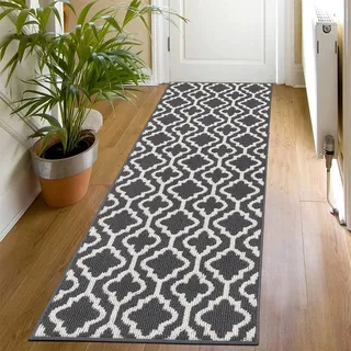 SHACOS Läufer Teppich 60x180 cm Läufer Flur rutschfest Teppichläufer Küchenteppich Waschbar Flur Teppich Läufer für Küche, Eingang, Esszimmer, Dunkelgrau