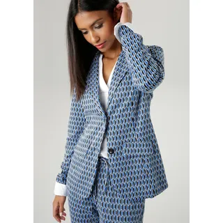 Aniston SELECTED Kurzblazer mit grafischem Allover-Muster Gr. 44, blau-schwarz-offwhite, , 24612465-44