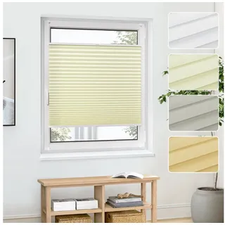 jalousiescout Plissee Pure Premium 55x90cm Creme Klemmfix ohne Bohren, halbtransparent, ohne Bohren, verspannt, Klemmfix, Polyester-Stoff, blickdicht und lichtdurchlässig beige 55 cm x 90 cm