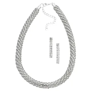 FIRETTI Ohrring und Ketten Set Strass-Schmuckset Weiß Metall