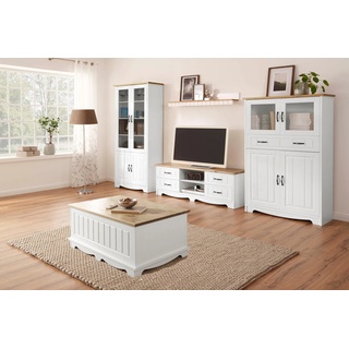Wohnwand HOME AFFAIRE "Trinidad" Kastenmöbel-Sets weiß (weiß, honig) Holz Wohnwände Wohnwand Wohnzimmerschrankwand Kastenmöbel-Sets Set aus 1 Vitrine, Lowboard, Highboard, Wandboard